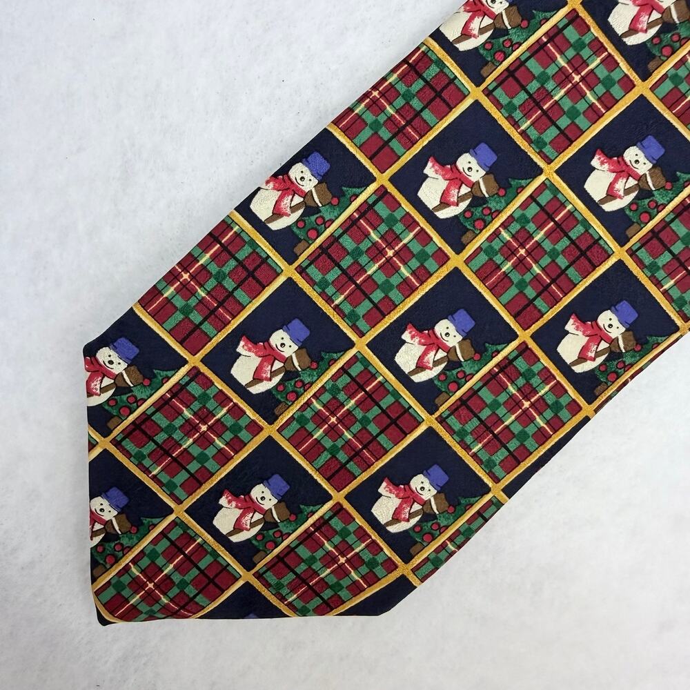 Robert Talbott Vintage Nordstrom Christmas Snowman Plaid Silk Tie USA Made